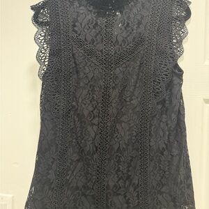NWT CABLE & GAUGE Black Lace Detail Flutter Top